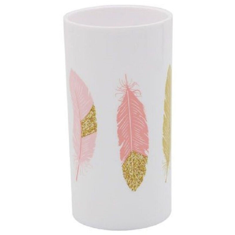 foto del prodotto trade shop traesio cleafe bicchiere porta spazzolino con piume bianco in plastica accessorio bagno 69799 