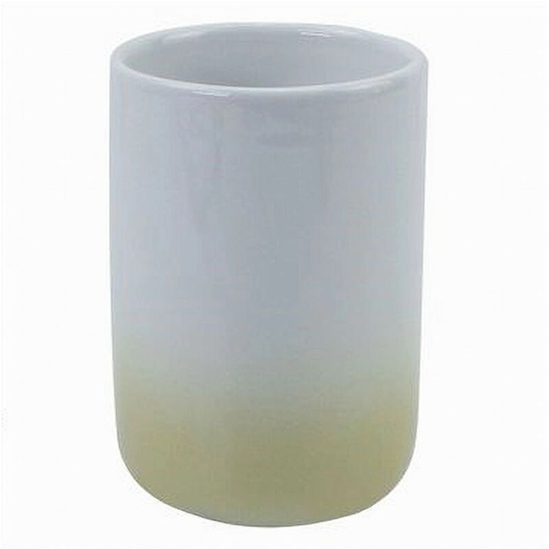 foto del prodotto trade shop traesio cleafe bicchiere portaspazzolini dentifricio bianco giallo arredo bagno accessori 59903 