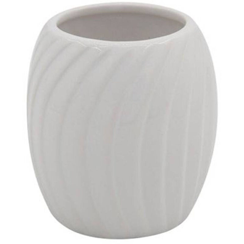 foto del prodotto trade shop traesio cleafe bicchiere portaspazzolini in ceramica rigata bianca accessori arredo bagno 79958 