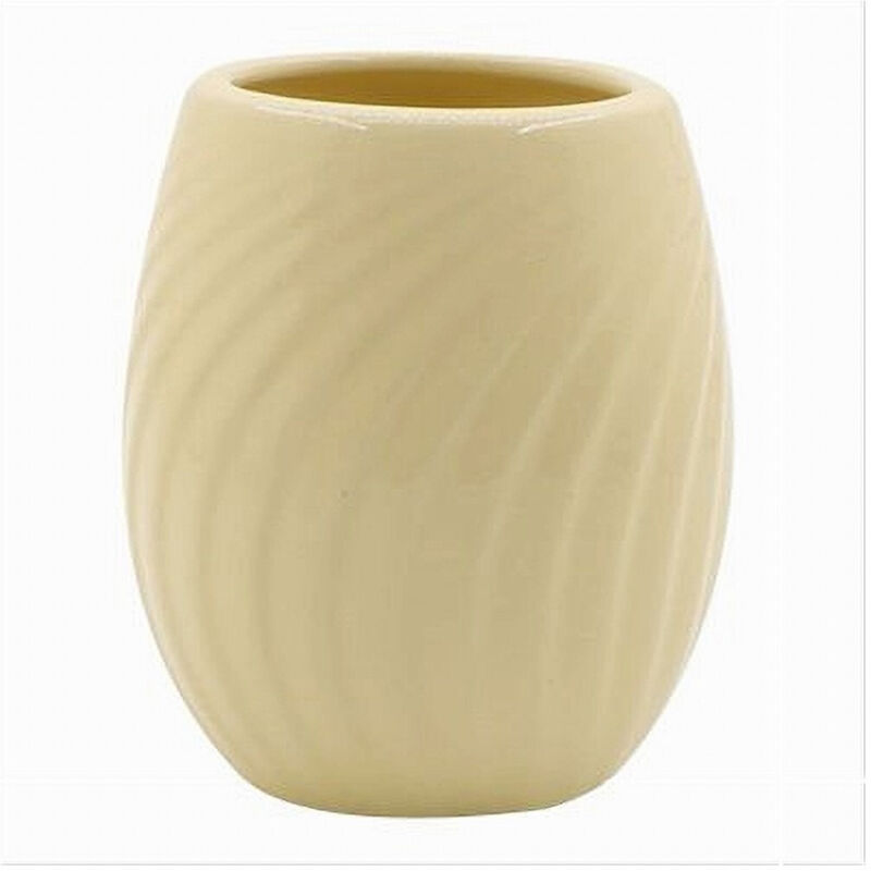 foto del prodotto trade shop traesio - cleafe - bicchiere portaspazzolini in ceramica rigata gialla accessori arredo bagno 79961 -