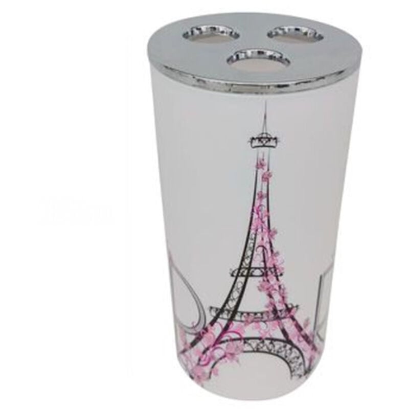 foto del prodotto trade shop traesio cleafe bicchiere portaspazzolino a 3 fori decorato scritta paris accessorio bagno 87041 