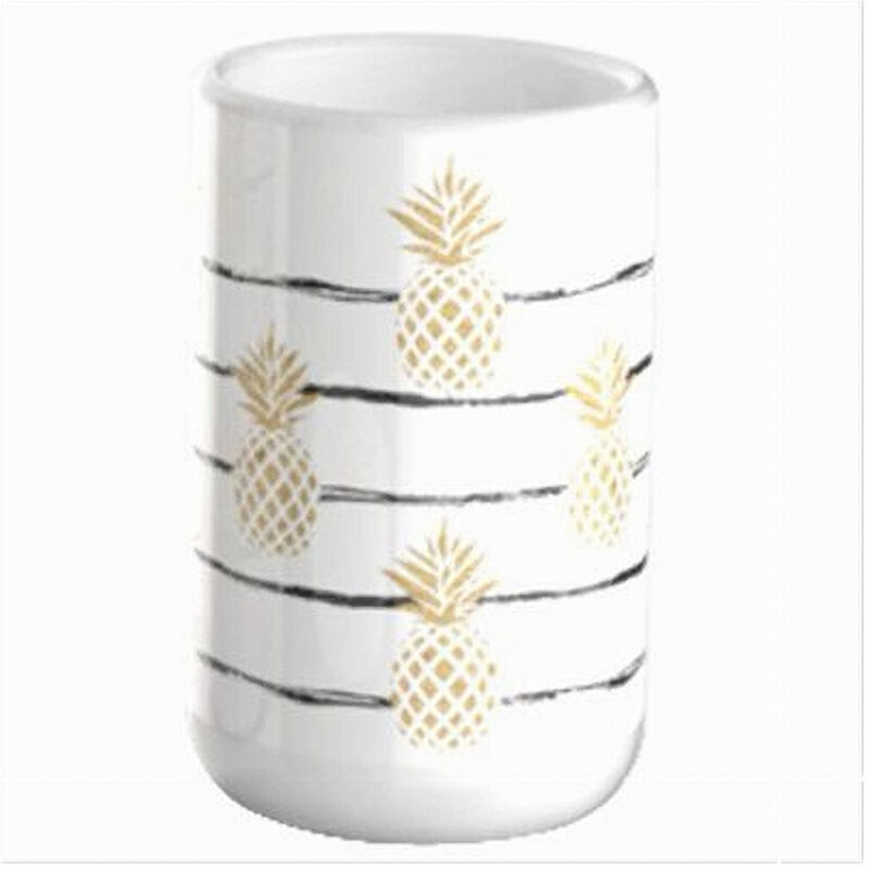 foto del prodotto trade shop traesio - cleafe - bicchiere portaspazzolino ananas bianco accessorio arredo bagno 6.8x10.8cm 69753 -