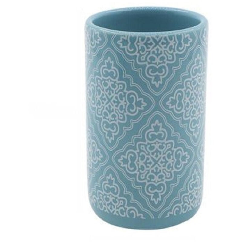 foto del prodotto trade shop traesio - cleafe - bicchiere portaspazzolino azzurro con maioliche accessori bagno 6.8x10.8cm 87022 -