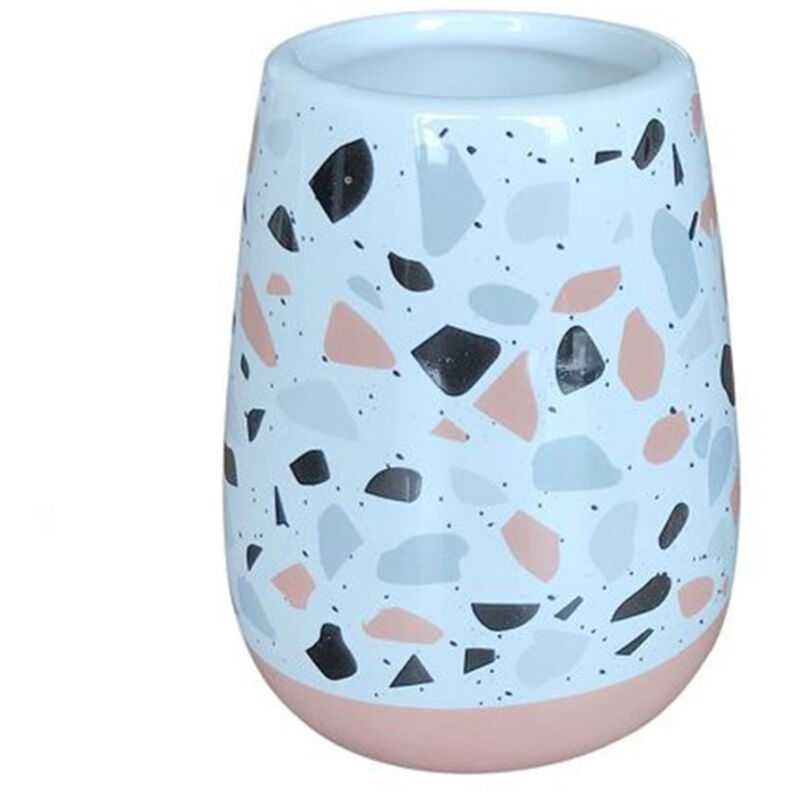 foto del prodotto trade shop traesio cleafe bicchiere portaspazzolino bagno graniglia bianco multicolore con base rosa 59876 