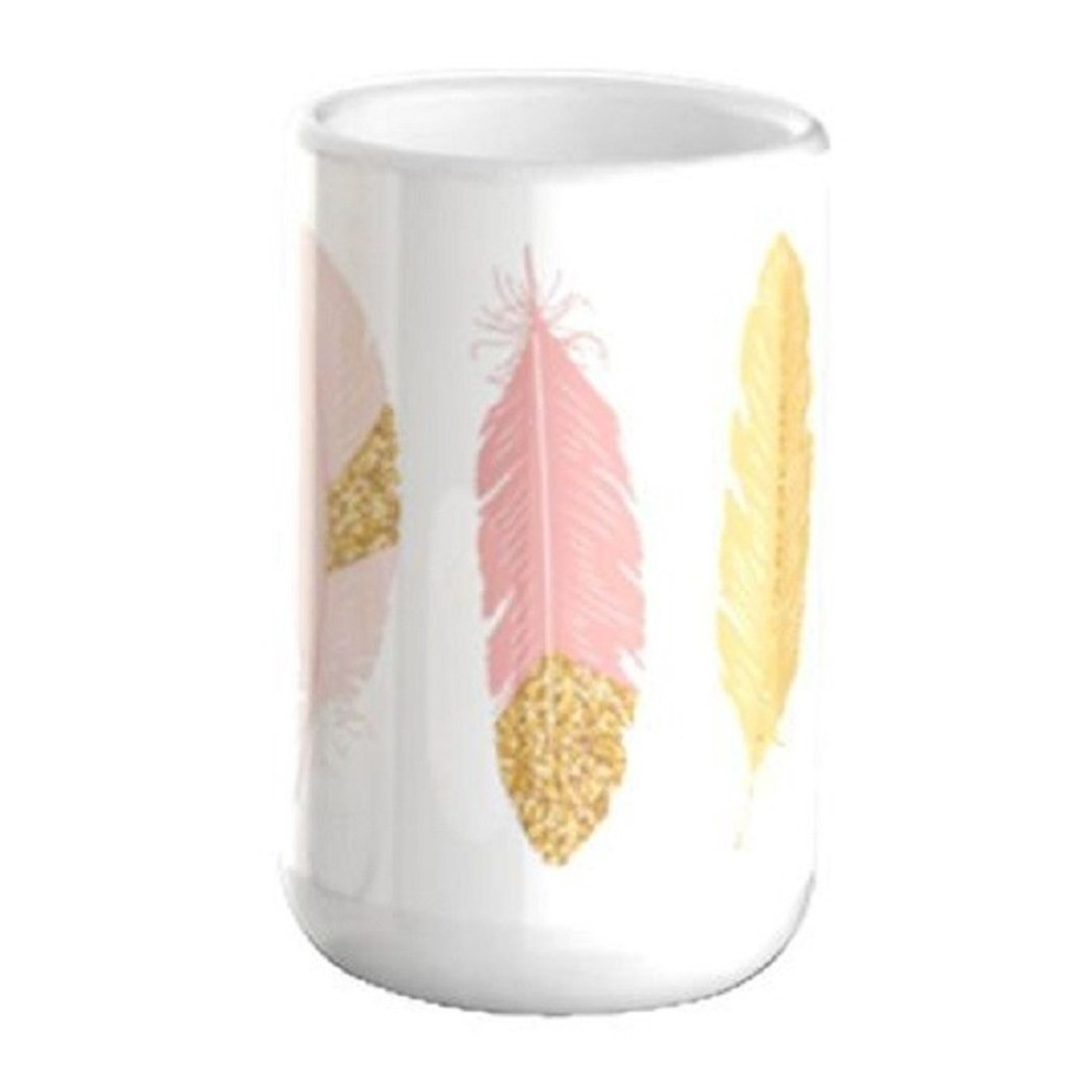 foto del prodotto trade shop traesio cleafe bicchiere portaspazzolino piume bianco accessori arredo bagno 6.8x10.8cm 69794 