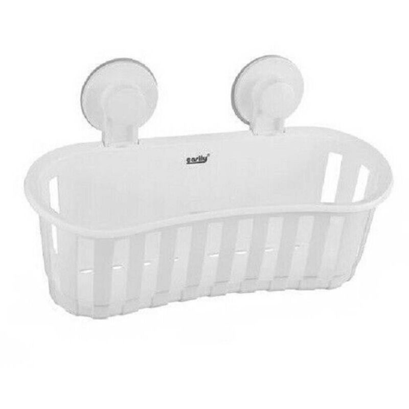 foto del prodotto trade shop traesio cleafe cesto contenitore porta oggetti a ventosa bianco accessori bagno 30x10cm 59553 