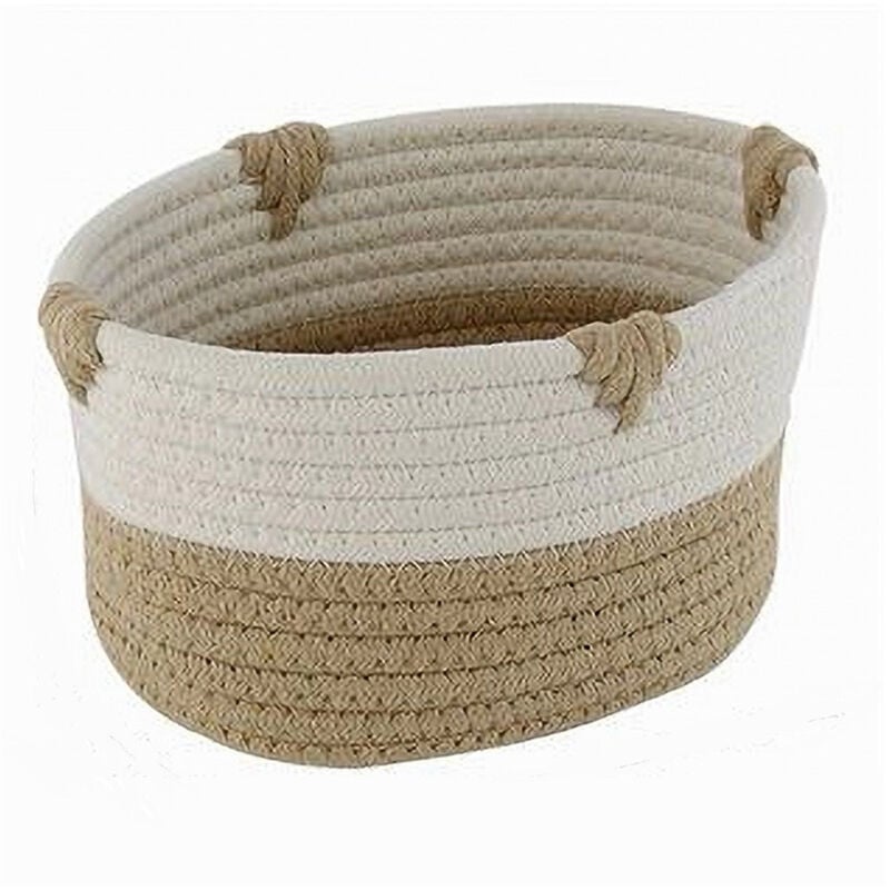 foto del prodotto trade shop traesio - cleafe - cesto porta biancheria bicolore in tessuto intrecciato cestino 20x15x11 cm 10658 -