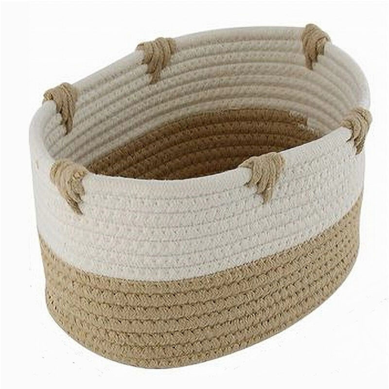 foto del prodotto trade shop traesio cleafe cesto porta biancheria bicolore in tessuto intrecciato cestino 25x18x13cm 10659 