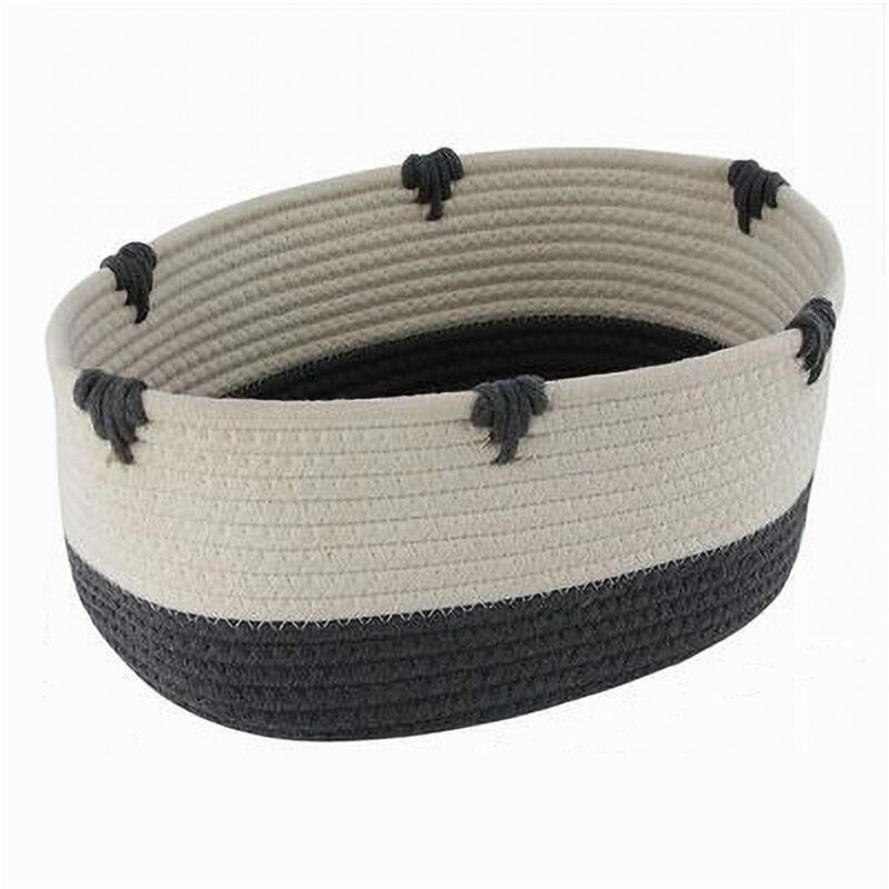 foto del prodotto trade shop traesio cleafe cesto porta biancheria bicolore in tessuto intrecciato cestino 30x22x14cm 10664 