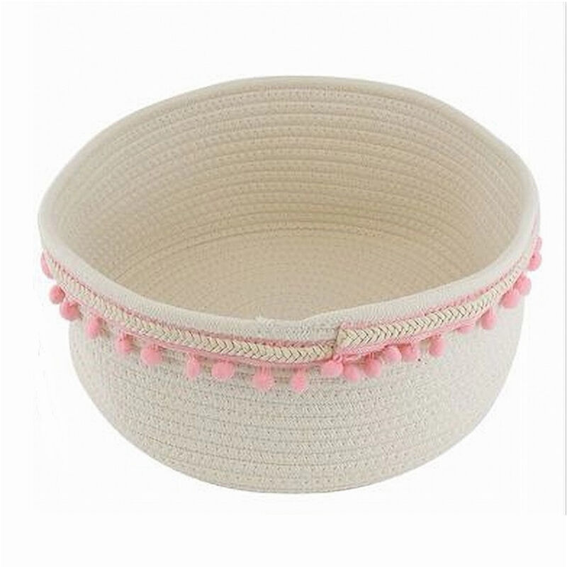 foto del prodotto trade shop traesio cleafe cesto porta oggetti per biancheria in corda pon pon rosa cestino 30x14 cm 10667 