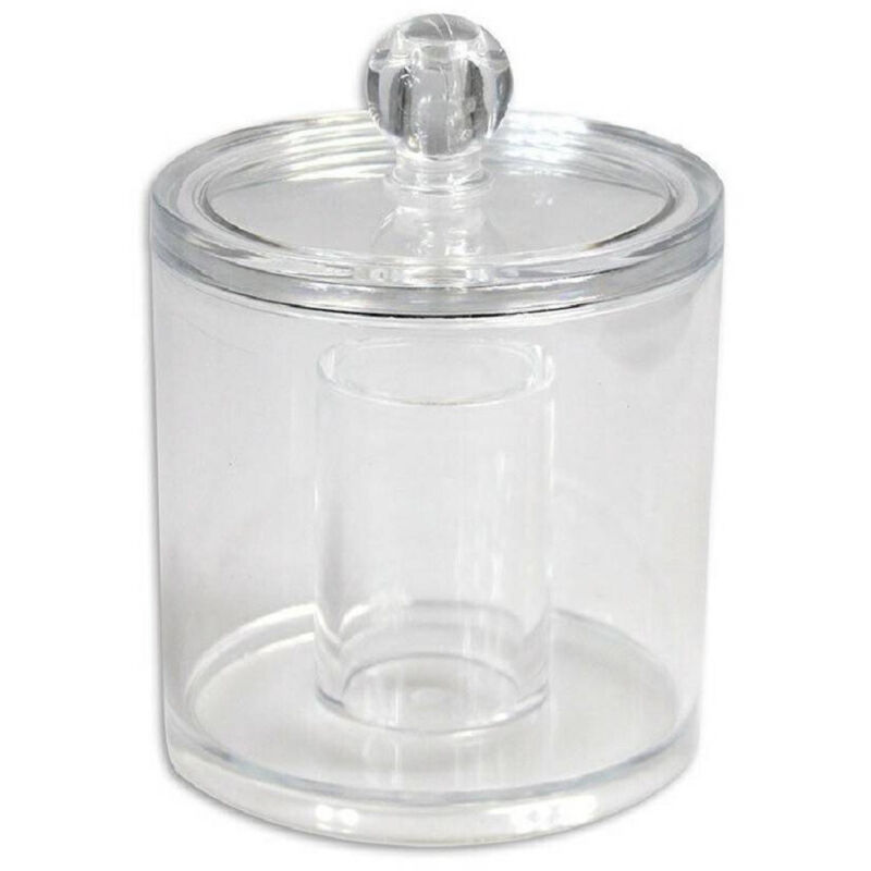 foto del prodotto trade shop traesio - cleafe - contenitore rotondo cotton fioc ovatta make up 2 scomparti organizer bagno 10238 -