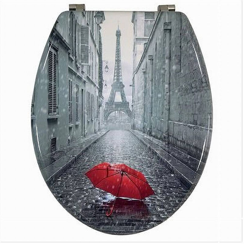 foto del prodotto trade shop traesio cleafe copriwater universale legno mdf tavoletta bagno wc stampa parigi ombrello 52966a 
