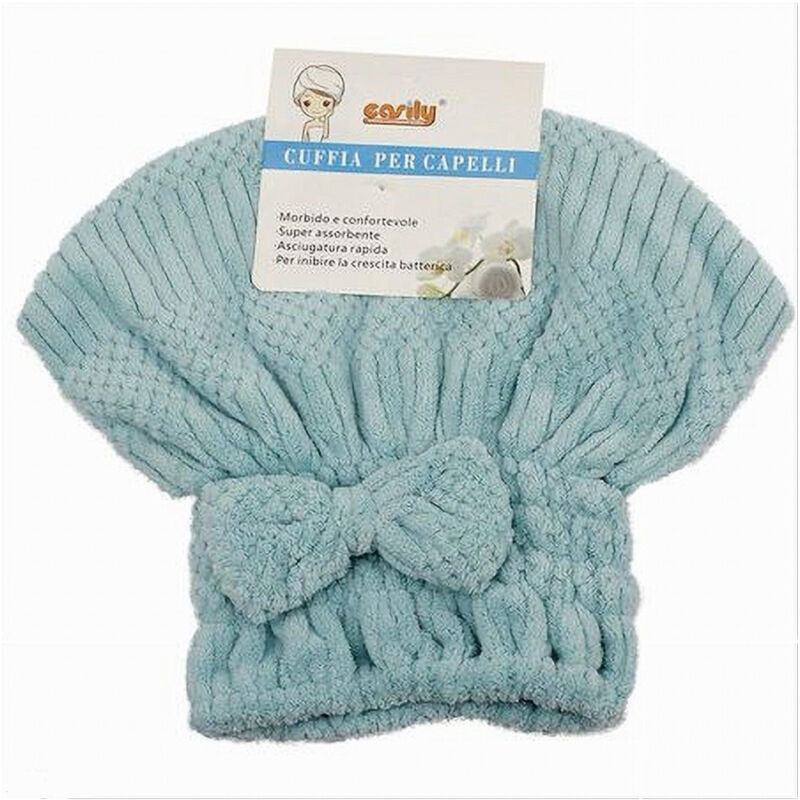 foto del prodotto trade shop traesio cleafe cuffia asciuga capelli asciugamano doccia morbido assorbente fiocco azzurro 79628 