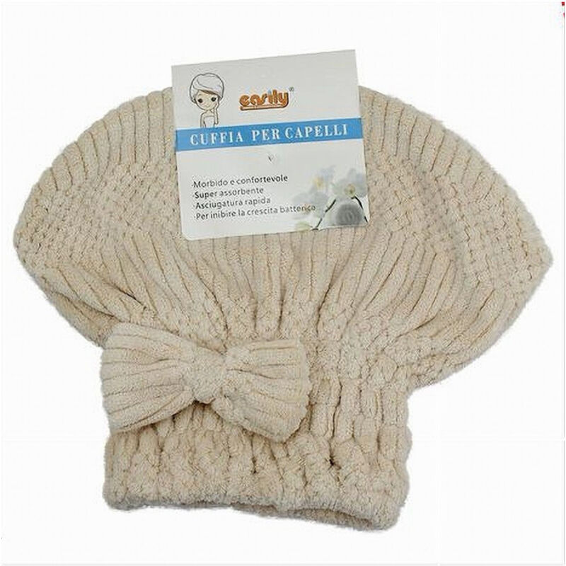 foto del prodotto trade shop traesio cleafe cuffia asciuga capelli asciugamano doccia morbido assorbente fiocco beige 79627 