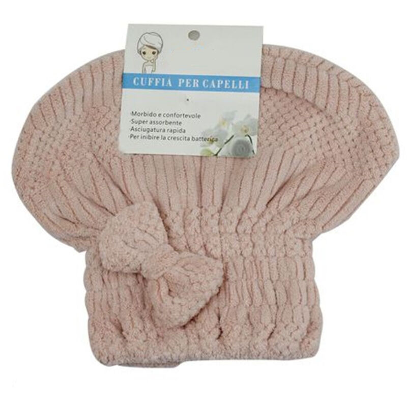 foto del prodotto trade shop traesio cleafe cuffia asciuga capelli asciugamano doccia morbido assorbente fiocco rosa 79625 
