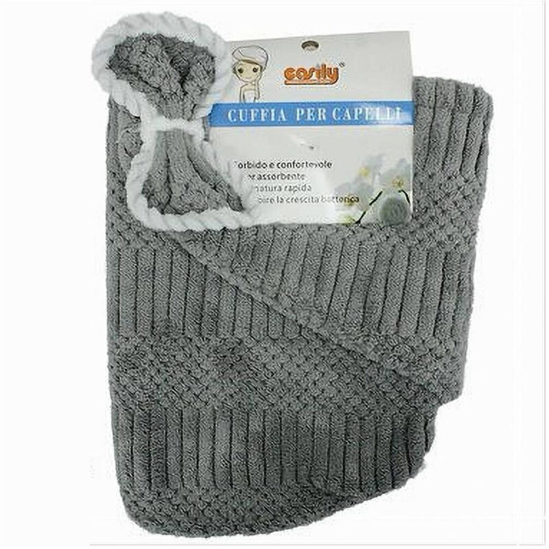foto del prodotto trade shop traesio cleafe cuffia asciugamano shampoo bagno doccia asciuga capelli fiocchetto grigio 79635 