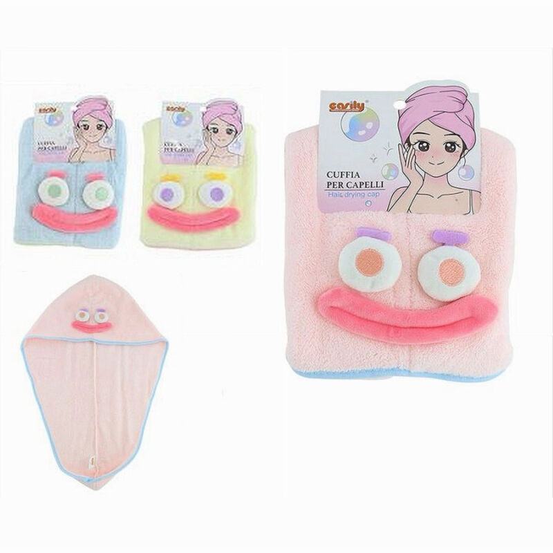 foto del prodotto trade shop traesio cleafe cuffia capelli asciugamano asciuga assorbente shampoo bagno doccia con faccia 10736 