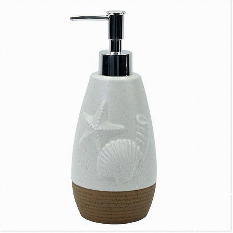 foto del prodotto trade shop traesio cleafe dispenser per sapone liquido bianco decoro marino base rigata marrone bagno 79268 