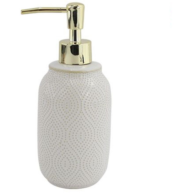 foto del prodotto trade shop traesio - cleafe - dispenser porta sapone liquido bagno bianco design etnico con pompa dorata 87790 -