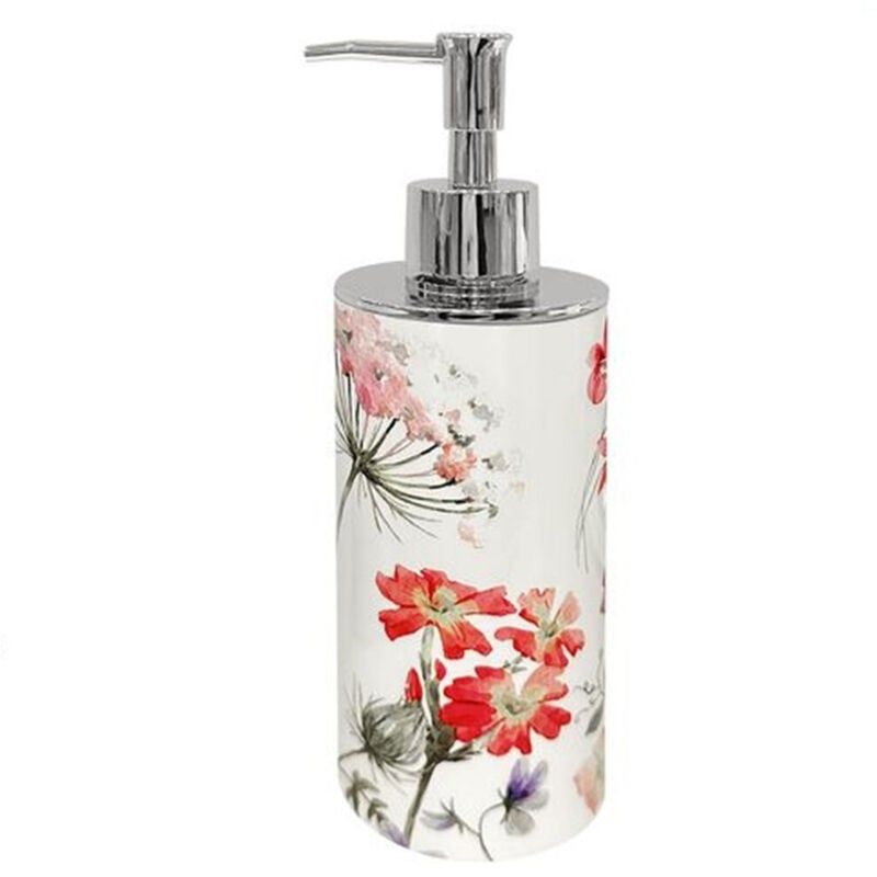 foto del prodotto trade shop traesio - cleafe - dispenser porta sapone liquido bianco con fiori accessori per bagno arredo 69922 -
