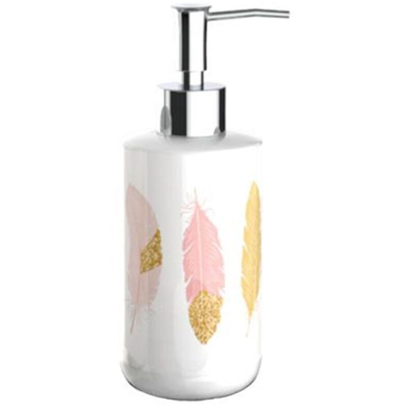 foto del prodotto trade shop traesio - cleafe - dispenser porta sapone liquido bianco con piume accessori per arredo bagno 69793 -