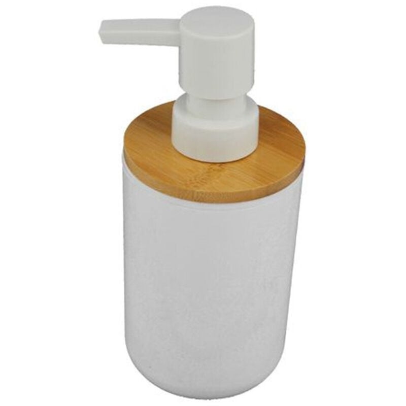 foto del prodotto trade shop traesio - cleafe - dispenser porta sapone liquido bianco legno per ricambio accessori bagno 69477 -