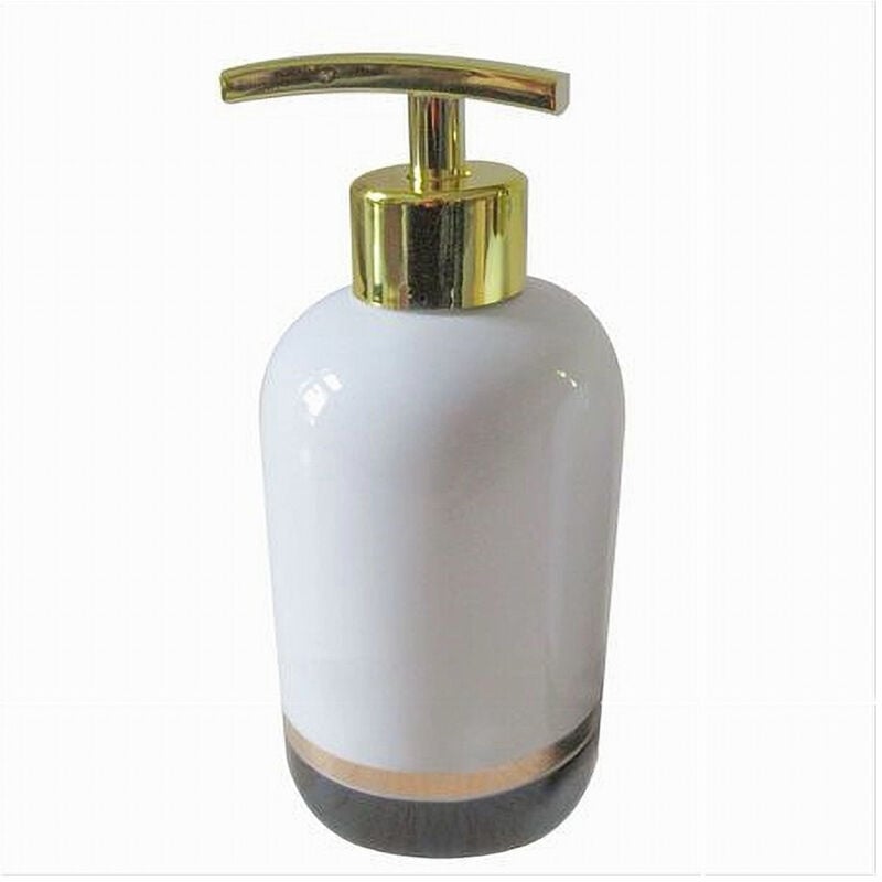 foto del prodotto trade shop traesio - cleafe - dispenser porta sapone liquido bianco riga bassa dorata nera arredo bagno 59867 -