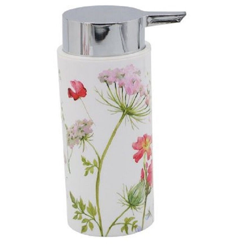 foto del prodotto trade shop traesio cleafe dispenser porta sapone liquido cilindrico bianco in plastica 15,6 cm fiori 69922 