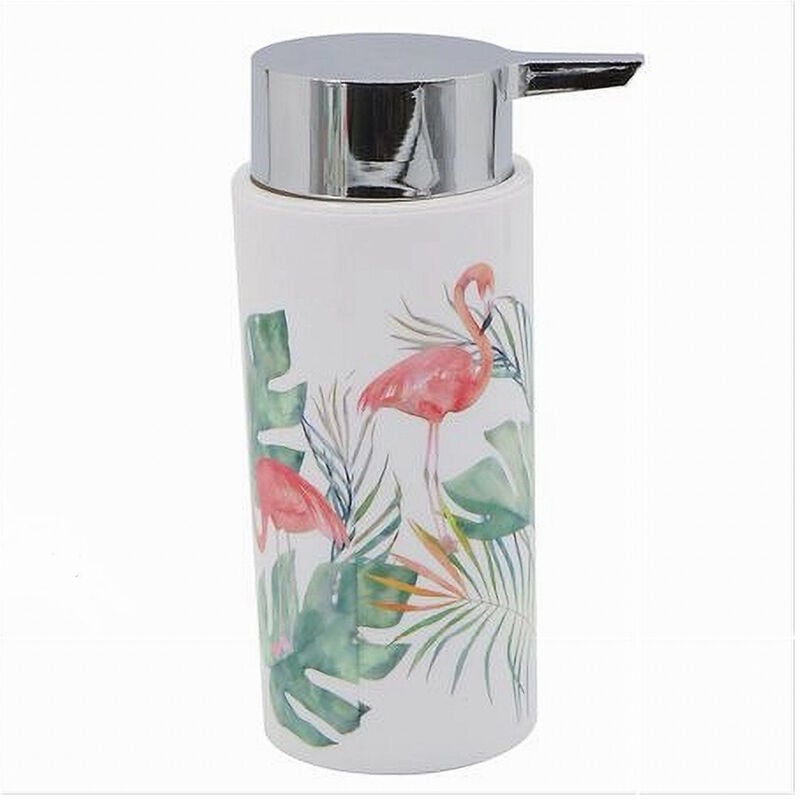 foto del prodotto trade shop traesio - cleafe - dispenser porta sapone liquido cilindrico in plastica 15,6 cm fenicotteri 69963 -