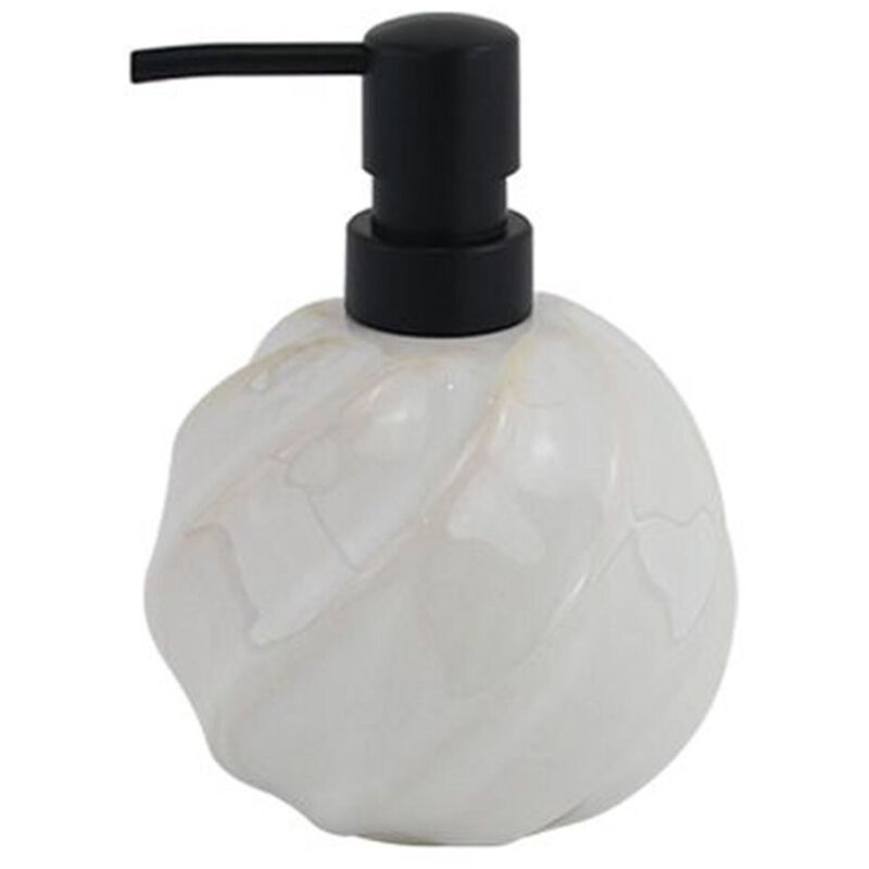 foto del prodotto trade shop traesio cleafe dispenser porta sapone liquido sfera ceramica rigato obbliquo bianco arredo bagno 87798 