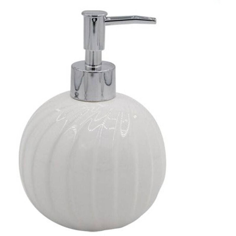foto del prodotto trade shop traesio cleafe dispenser porta sapone liquido sferico ceramica rigata bianco arredo bagno 79957 