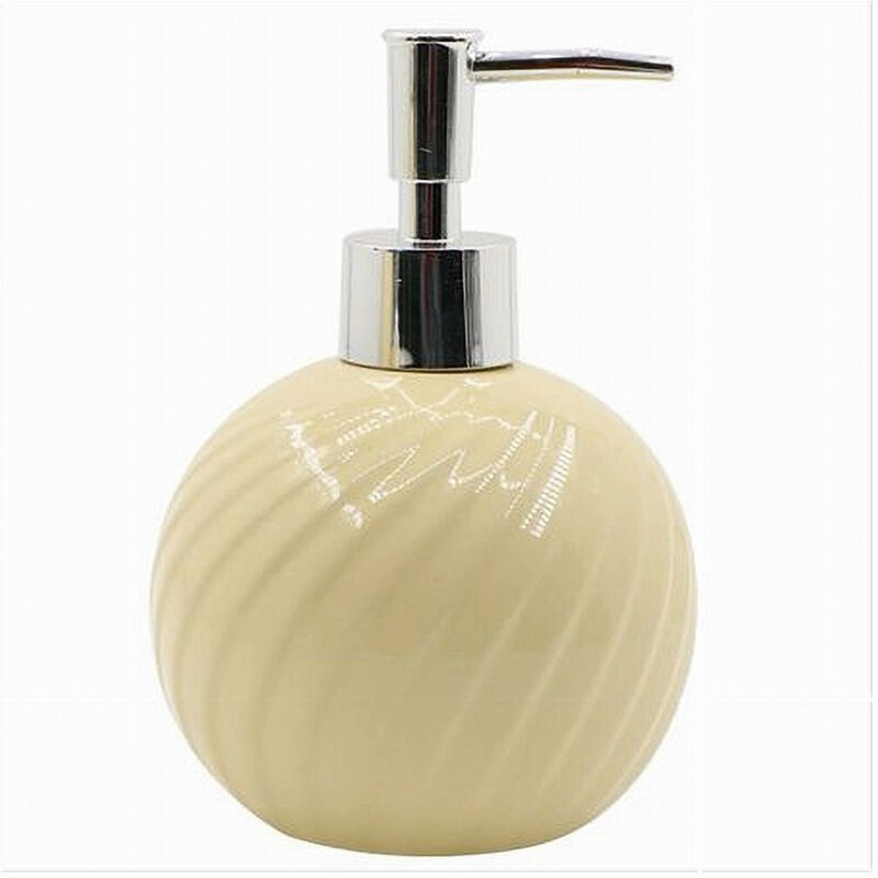foto del prodotto trade shop traesio cleafe dispenser porta sapone liquido sferico ceramica rigata gialla arredo bagno 79960 