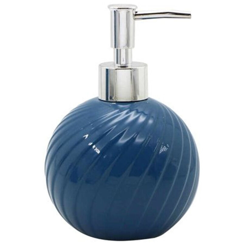 foto del prodotto trade shop traesio cleafe dispenser porta sapone liquido sferico in ceramica rigata blu arredo bagno 79954 