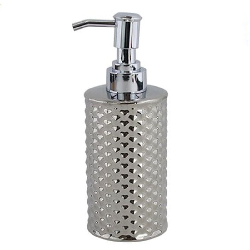 foto del prodotto trade shop traesio - cleafe - dispenser sapone liquido accessorio bagno silver con effetto cuoricini arredo 87817 -