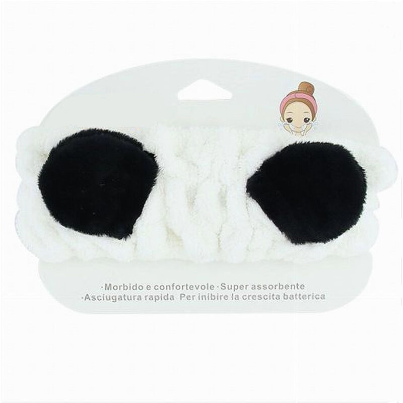 foto del prodotto trade shop traesio cleafe fascia capelli doccia shampoo trucco asciugamano spugna con orecchie panda 10731 