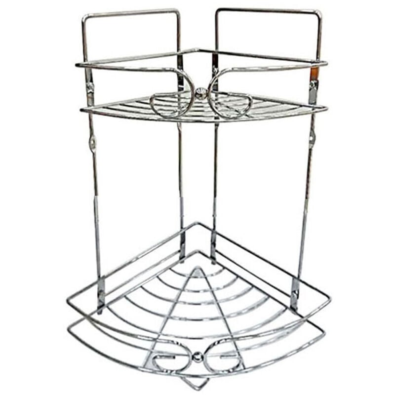 foto del prodotto trade shop traesio - cleafe - mensola angolare per bagno angoliera doccia a 2 livelli ripiani in metallo 52719 -