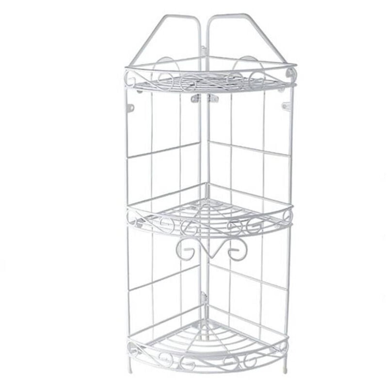 foto del prodotto trade shop traesio - cleafe - mensola angoliera angolare 3 ripiani porta oggetti bagno metallo bianco 52528 -