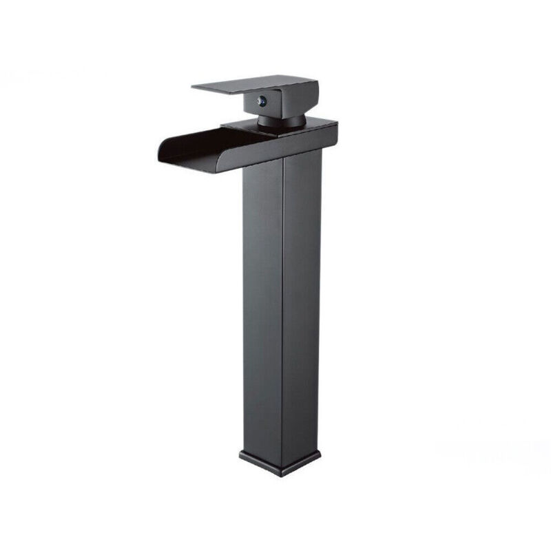 foto del prodotto trade shop traesio cleafe miscelatore a cascata nero lavabo bagno rubinetto a canna alta monocomando 87399 