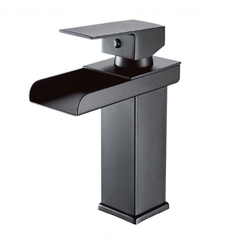 foto del prodotto trade shop traesio cleafe miscelatore a cascata nero lavabo bagno rubinetto a canna bassa monocomando 87398 