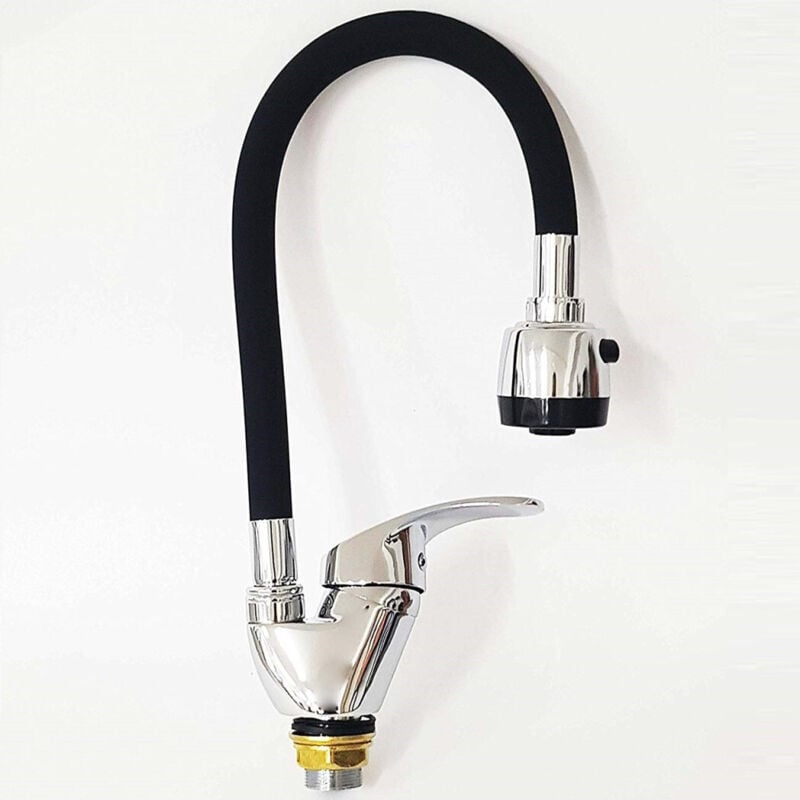 foto del prodotto trade shop traesio cleafe miscelatore lavello colore nero cromato lavandino doccetta flessibile girevole 
