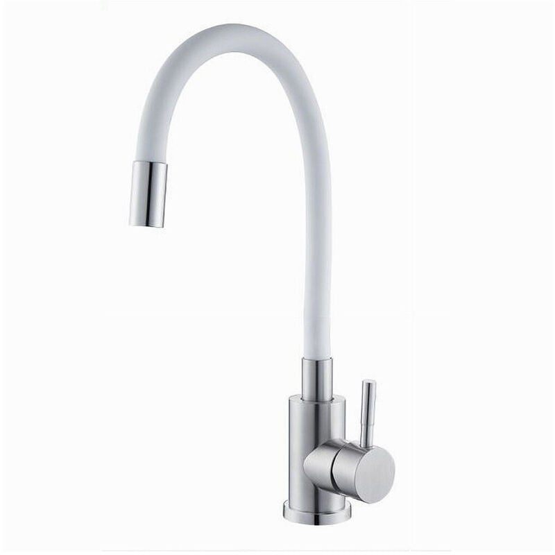foto del prodotto trade shop traesio cleafe miscelatore rubinetto lavello cucina canna flessibile bianco acciaio satinato 52688 