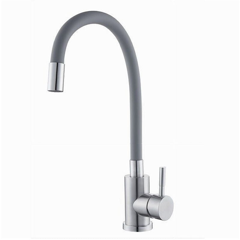 foto del prodotto trade shop traesio cleafe miscelatore rubinetto lavello cucina canna flessibile grigio acciaio satinato 52689 