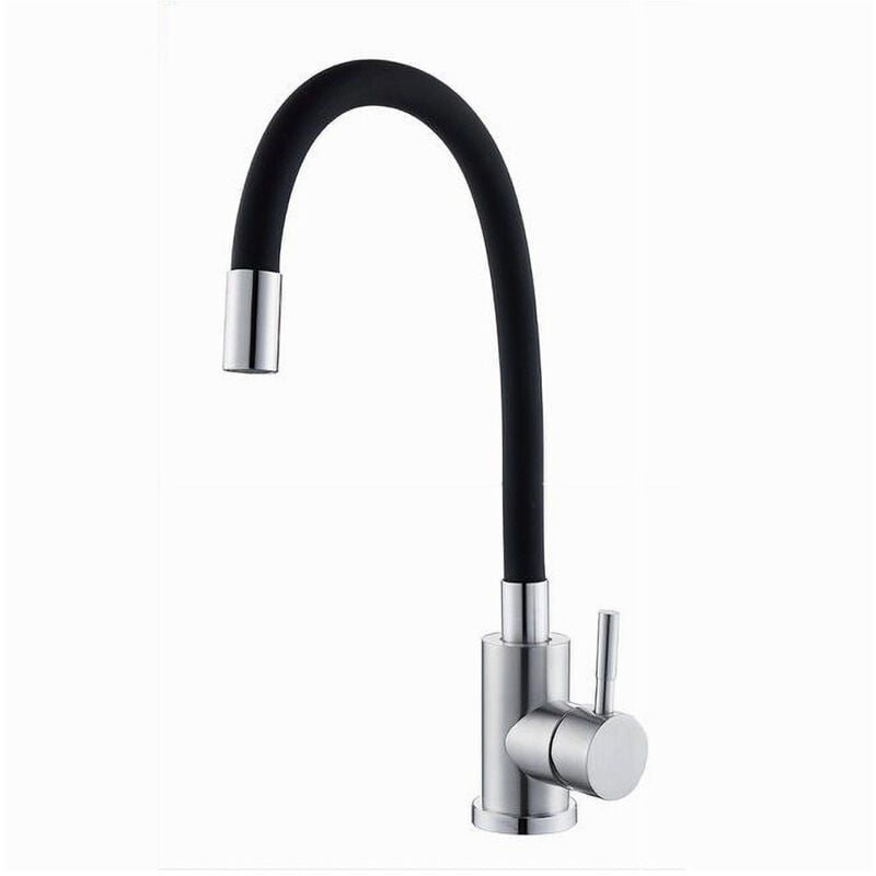 foto del prodotto trade shop traesio cleafe miscelatore rubinetto lavello cucina canna flessibile nero acciaio satinato 52687 