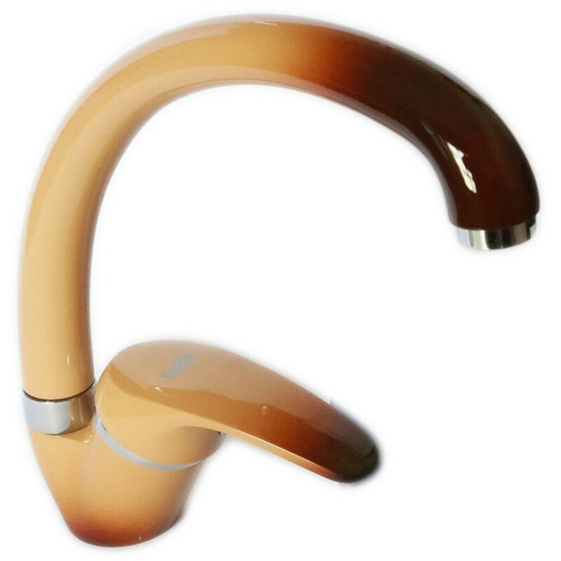 foto del prodotto trade shop traesio cleafe miscelatore rubinetto monocomando per lavello cucina canna curva marrone beige 52937 