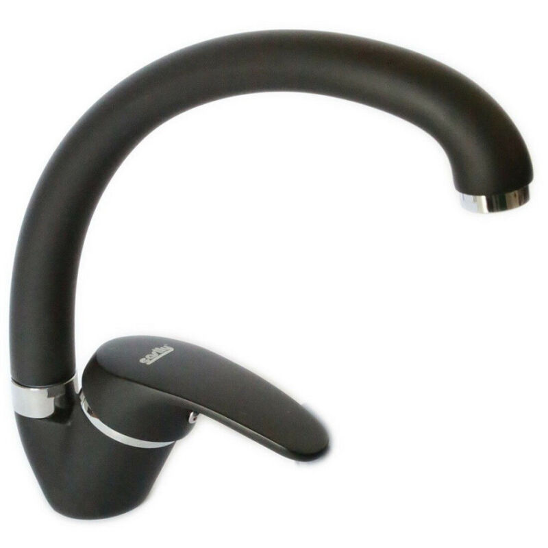 foto del prodotto trade shop traesio cleafe miscelatore rubinetto monocomando per lavello cucina canna curva nero 52938 