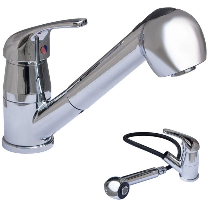 foto del prodotto trade shop traesio - cleafe - miscelatore rubinetto per lavello cucina con doccetta estraibile flessibile 52336 -