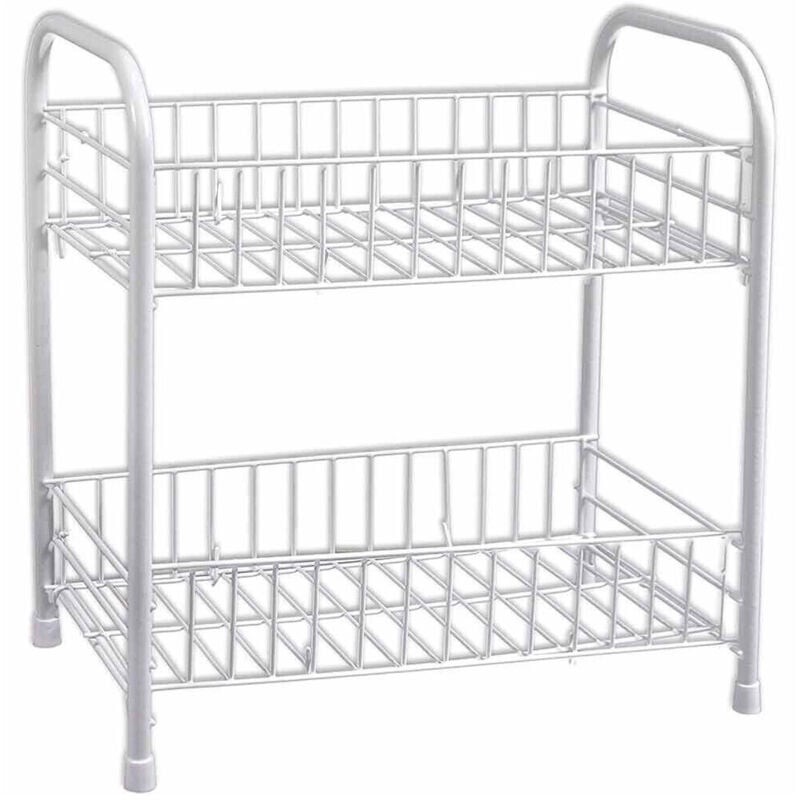 foto del prodotto trade shop traesio - cleafe - mobiletto in metallo porta oggetti 2 ripiani bianco scaffale bagno 32x36cm 52530 -