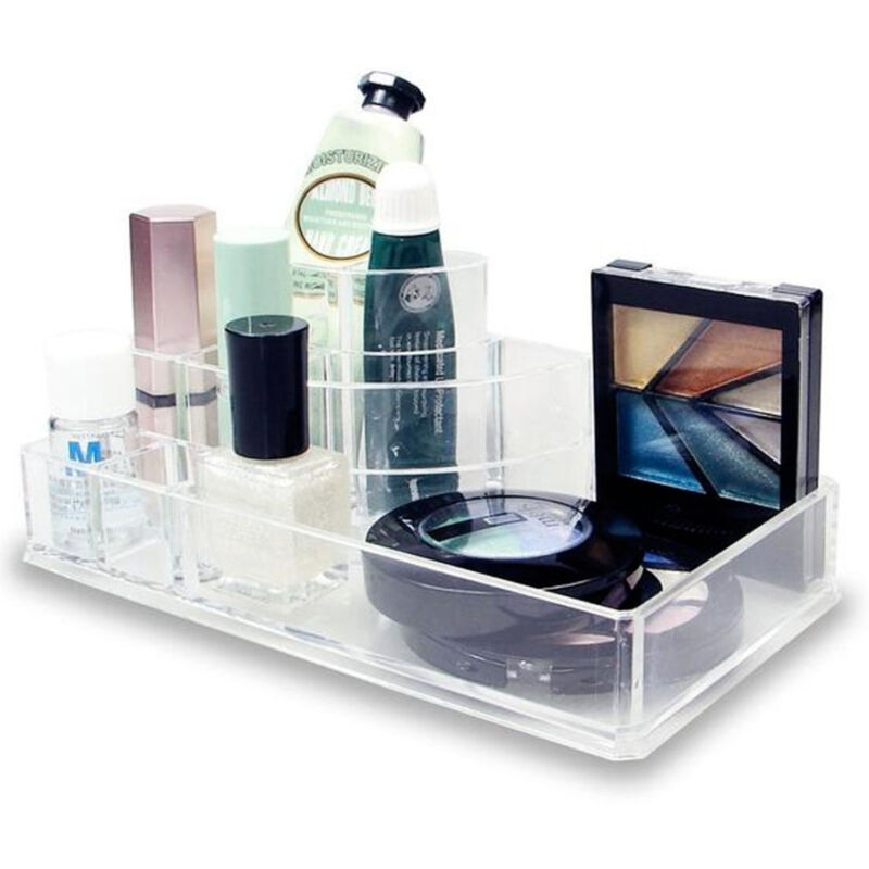 foto del prodotto trade shop traesio cleafe organizer cosmetici make up accessori espositore 8 scomparti 17x9cm acrilico 