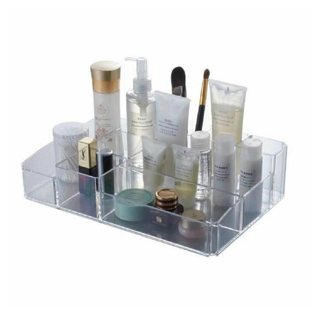 foto del prodotto trade shop traesio cleafe organizer portatrucchi cosmetici 10 scomparti in abs trasparente 34x22x9cm 59065 