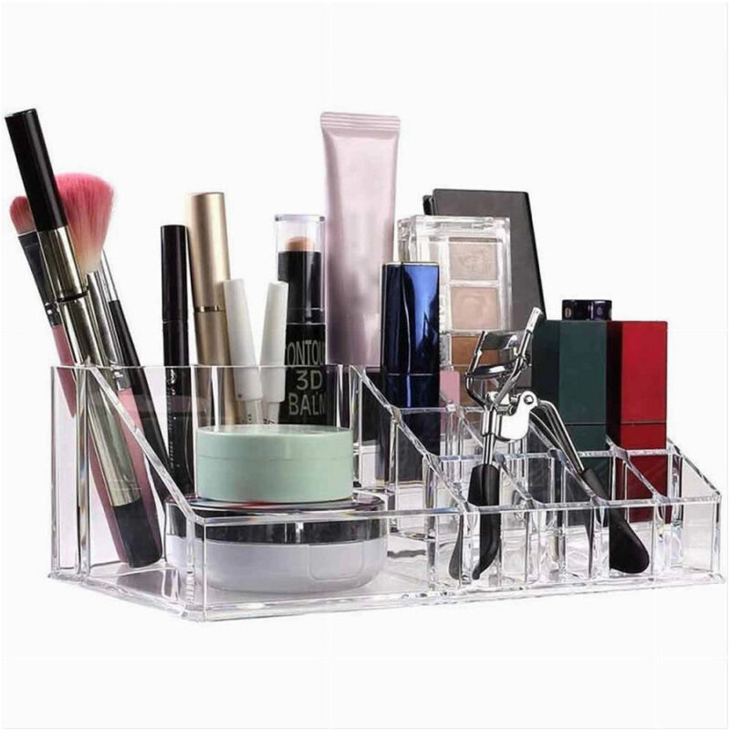 foto del prodotto trade shop traesio cleafe organizer portatrucchi trasparente 16 scomparti cosmetici espositore makeup 10250 